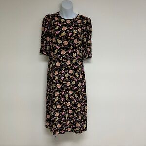 Loft Floral Midi Dress with Front Kick Split Sz 8P